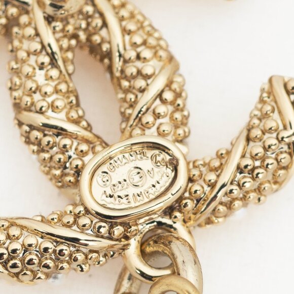 Chanel D22 Gold-Tone Pearl-Embellished CC Dangling-Charm Stud Earrings - Picture 3 of 3